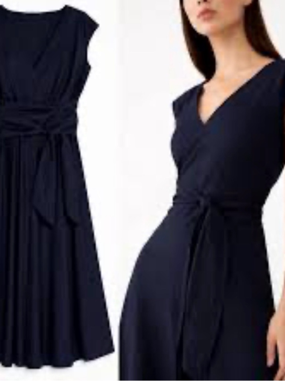 Banana Republic Women’s Black Silk V~Neck Belted A~Line Knee Length Dress Sz MP